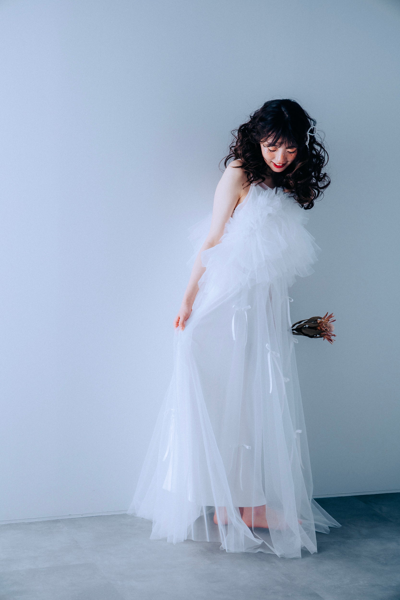 ribbon&tulle camisole dress