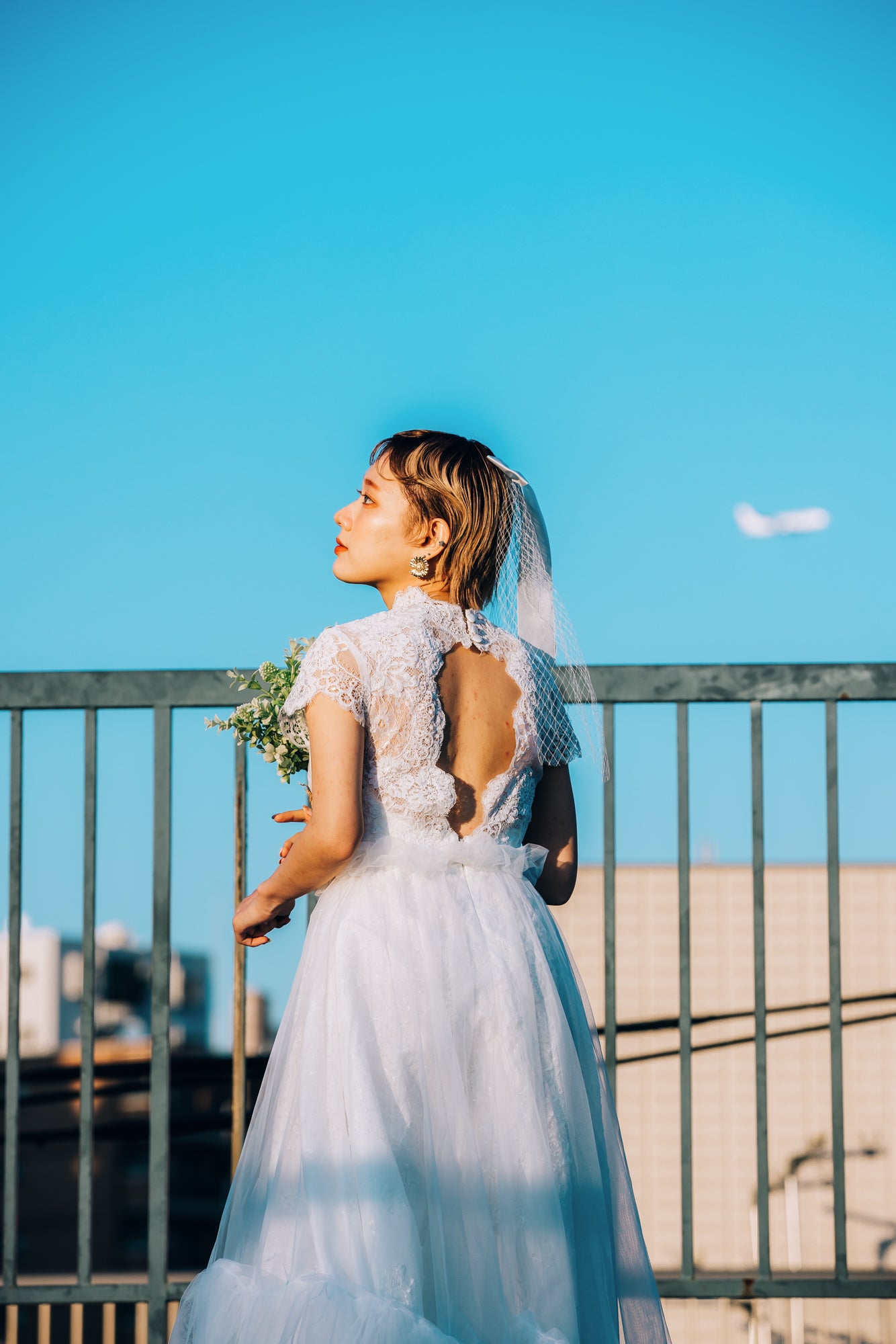 back open high neck dress