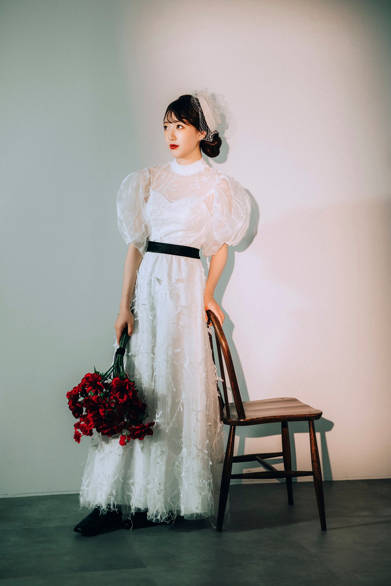 stand collar off shoulder dress