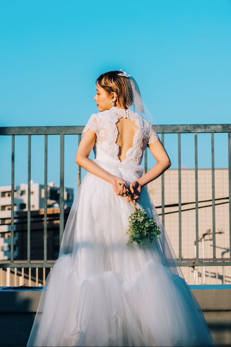back open high neck dress