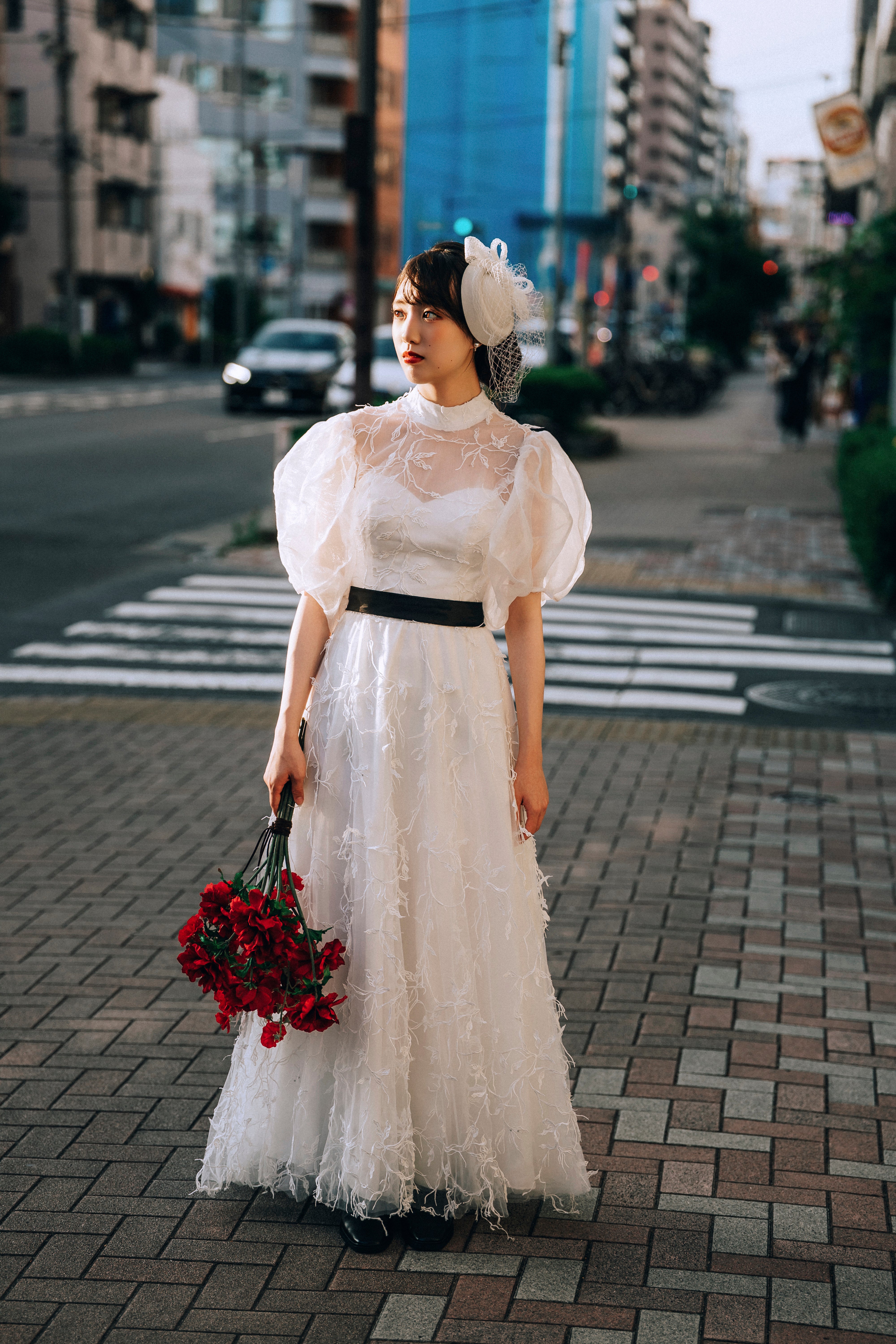 stand collar off shoulder dress