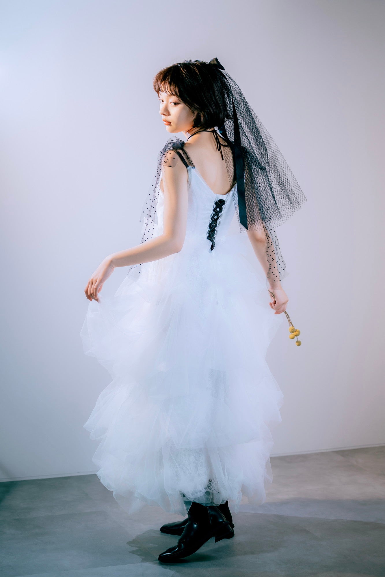 Black ribbon tulle dress
