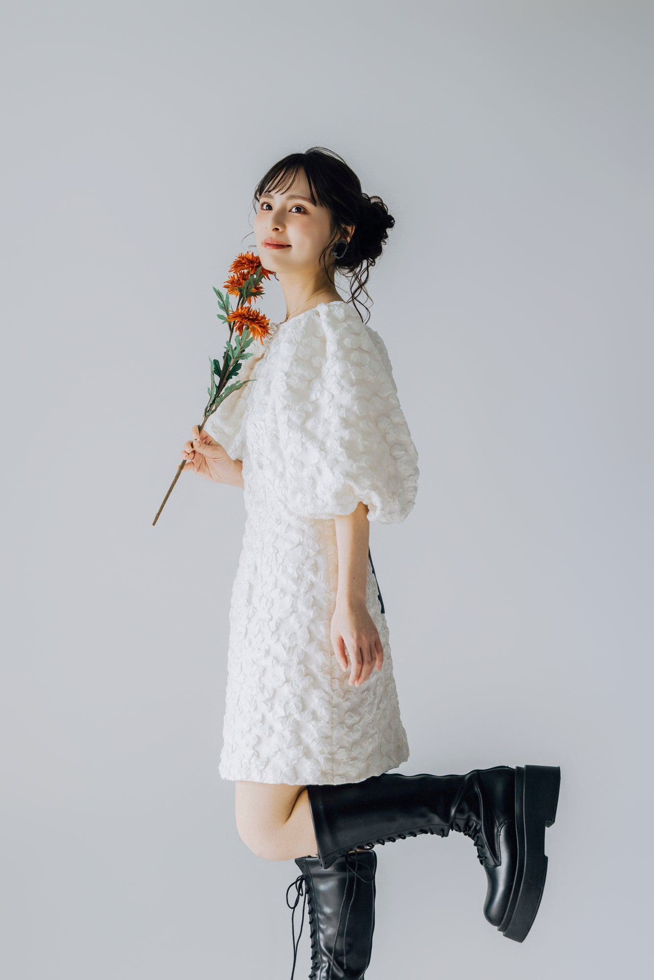 flower jacquard mini dress