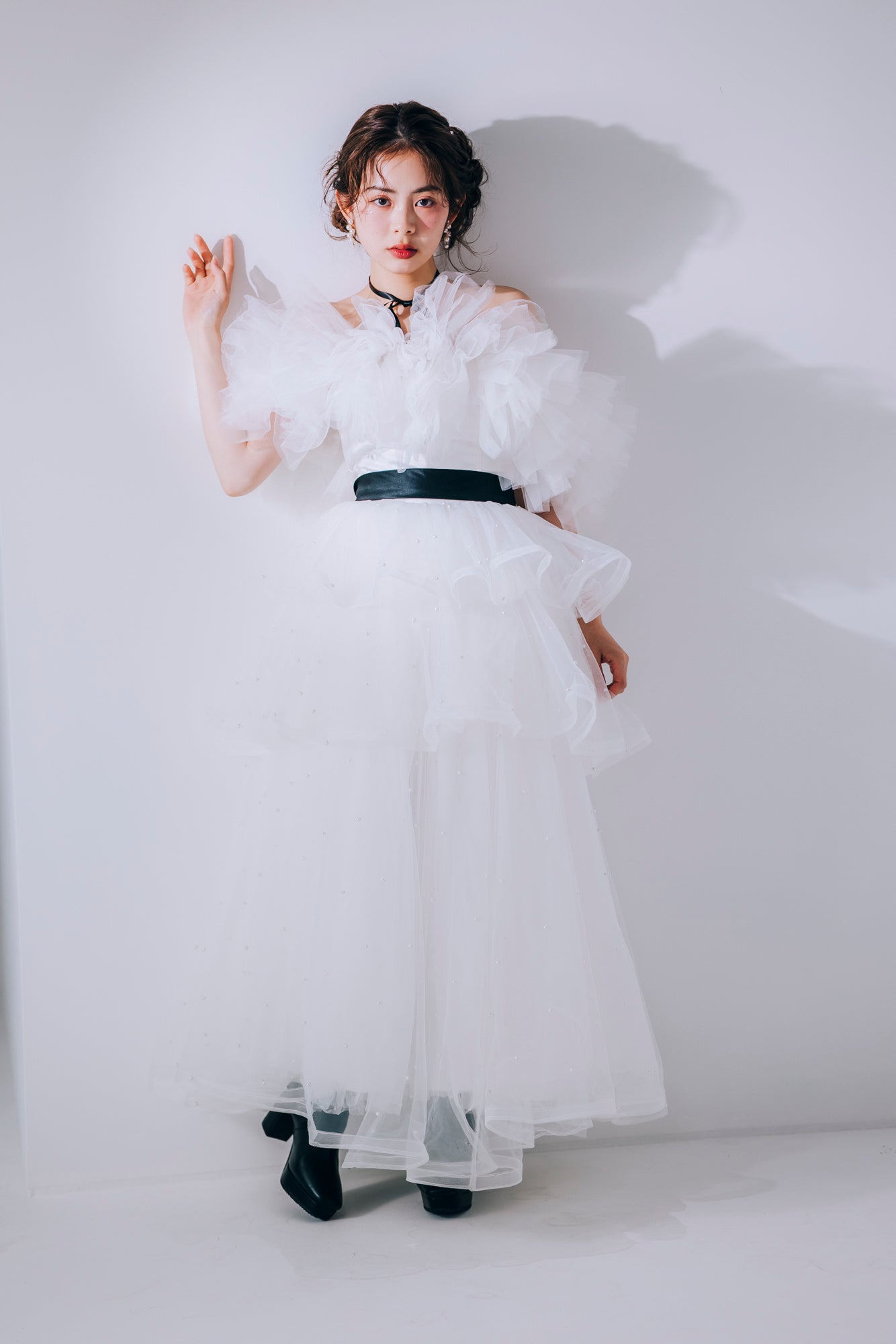 dot pearl tiered dress