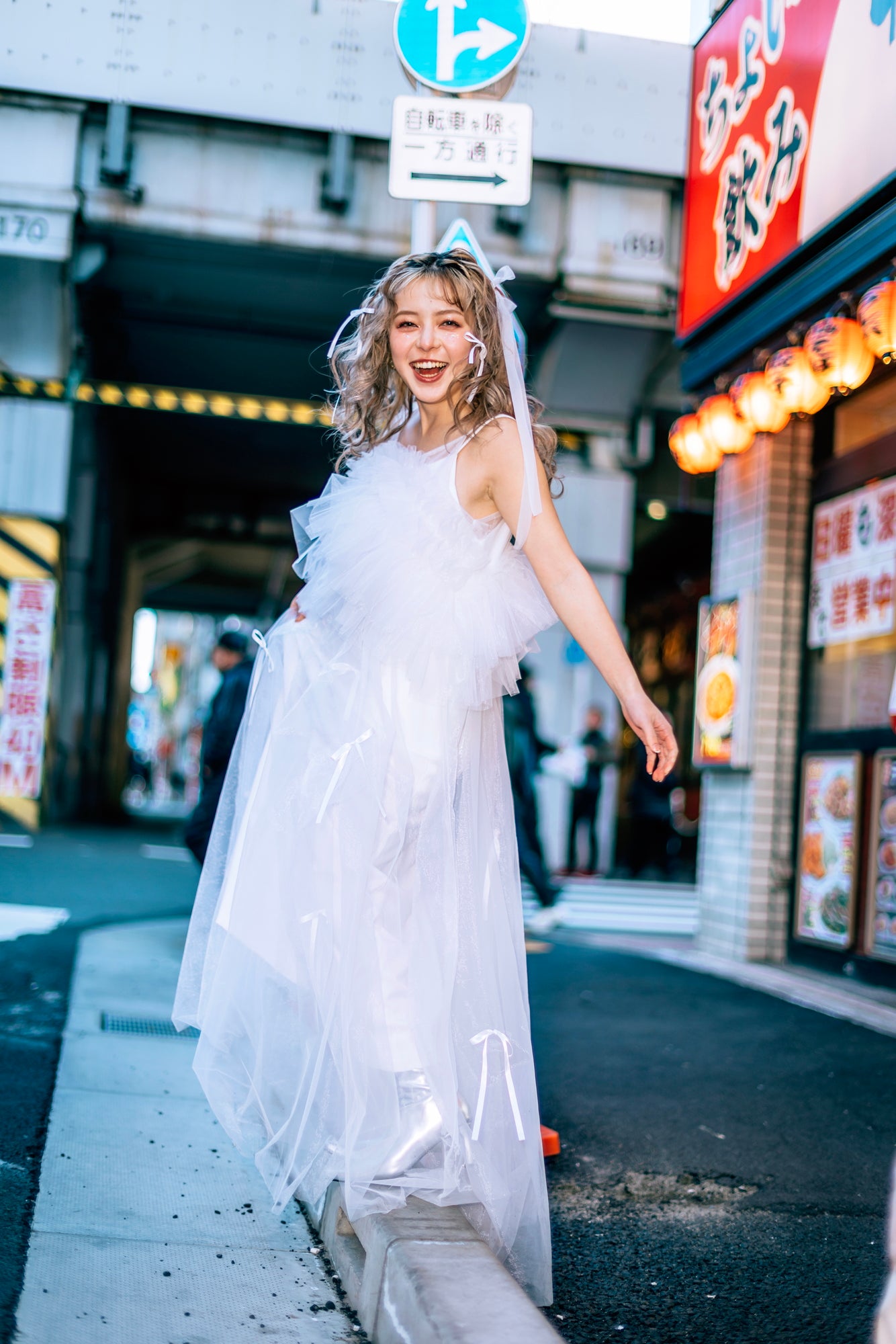 ribbon&tulle camisole dress